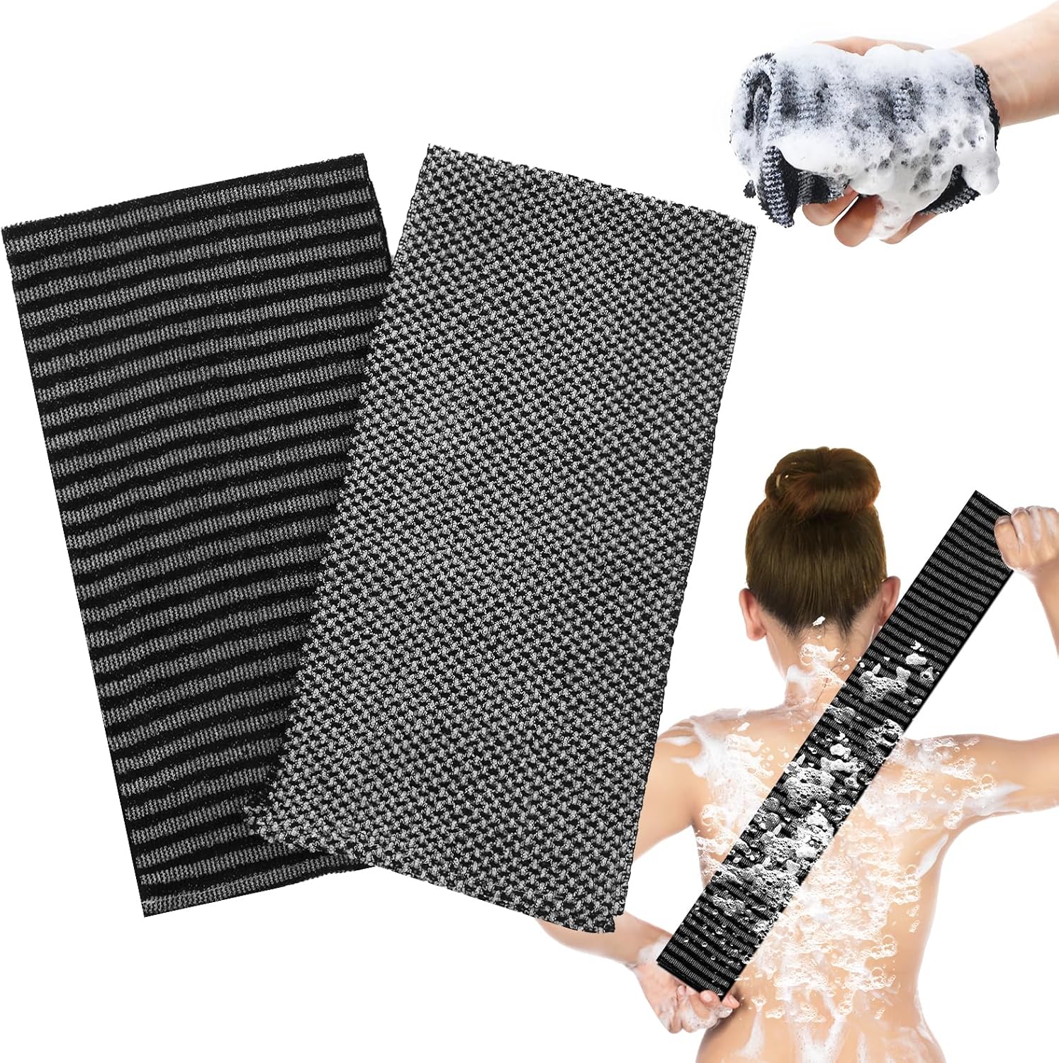 2pcs Exfoliating Washcloth Shower Towel for Body and Back Scrubbing