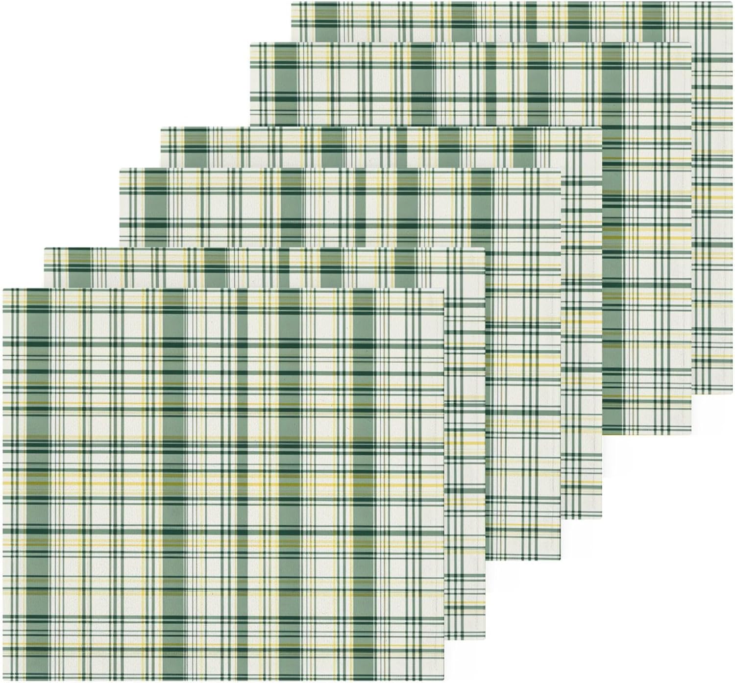 Xigua Green Tartan Washcloth Set