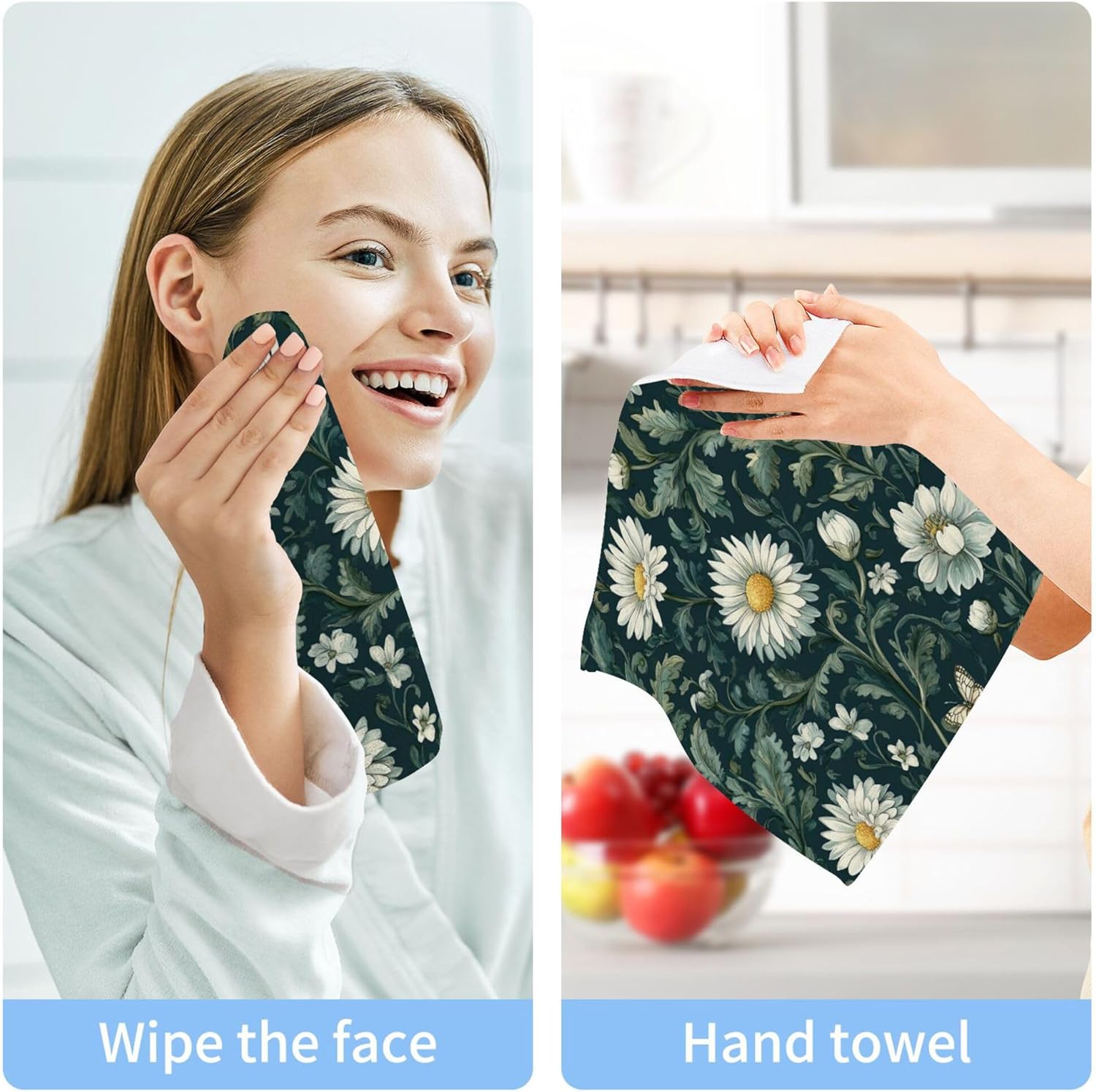 Xigua Daisies and Chrysanthemums Washcloths Set of 2