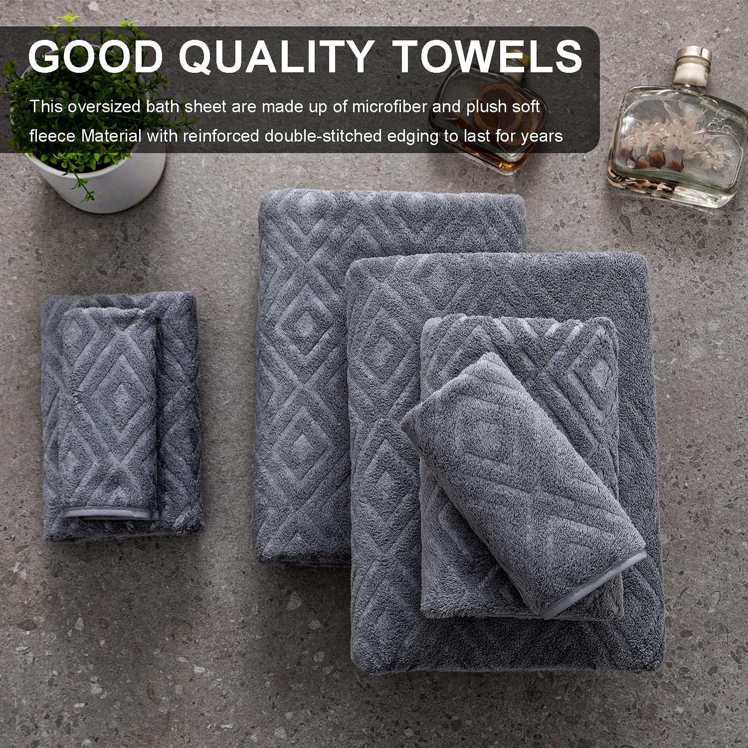 4 Pack Large Bath Towels Set Grey Oversized Sheet